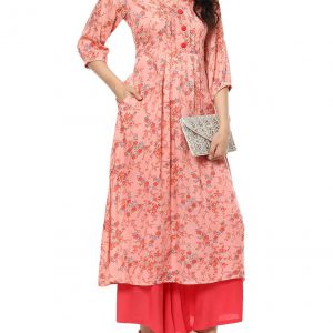 Pink Cotton Regular Kurta