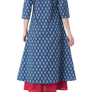 Marron And  Blue  Cotton Regular Kurta